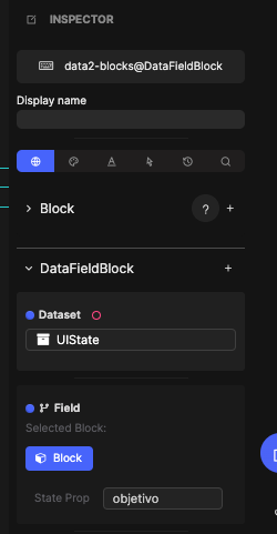 Configurações do DataFieldBlock